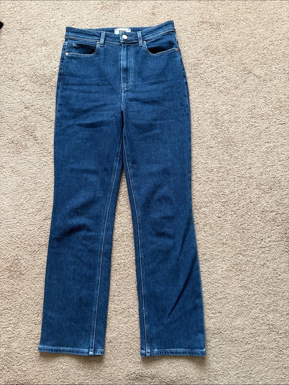 PAIGE High-Rise Straight Leg Jeans - Dark Blue Denim